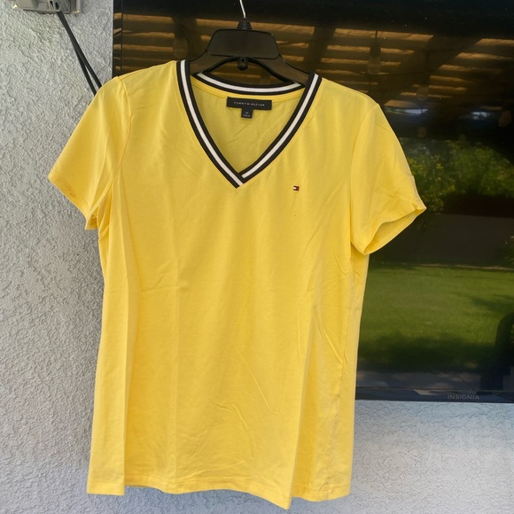Tommy Hilfiger Tops - Tommy Hilfiger Yellow V-Neck Tee with Contrast Stripe SZ S NWOT